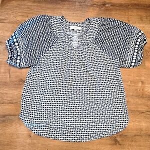 LOFT Black and White Hearts Blouse Medium